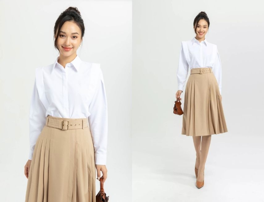 7 Set chân váy cùng áo sơ mi cực xinh cho nàng công sở | IVY moda