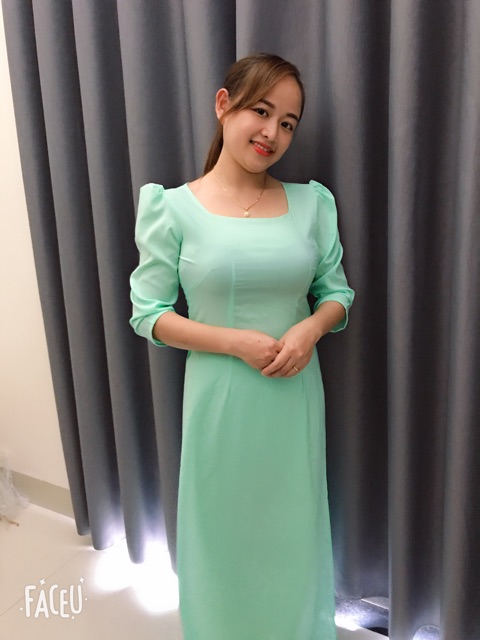 ÁO DÀI TRƠN CỔ VUÔNG TAY PHỒNG | Shopee Việt Nam