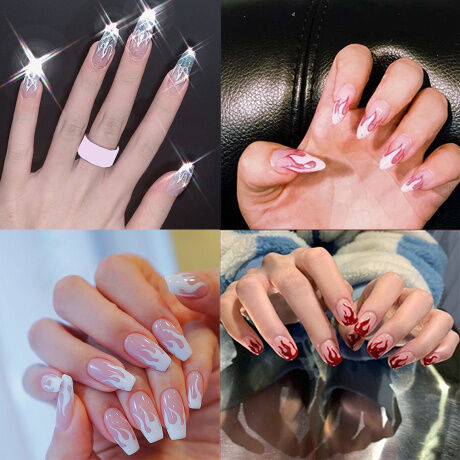 24 cái hộp ballerina acrylic uv gel diy full cover làm móng tay quan tài móng tay giả ngọn lửa móng tay giả mẹo | Móng giả | InnisfreeShop.Vn