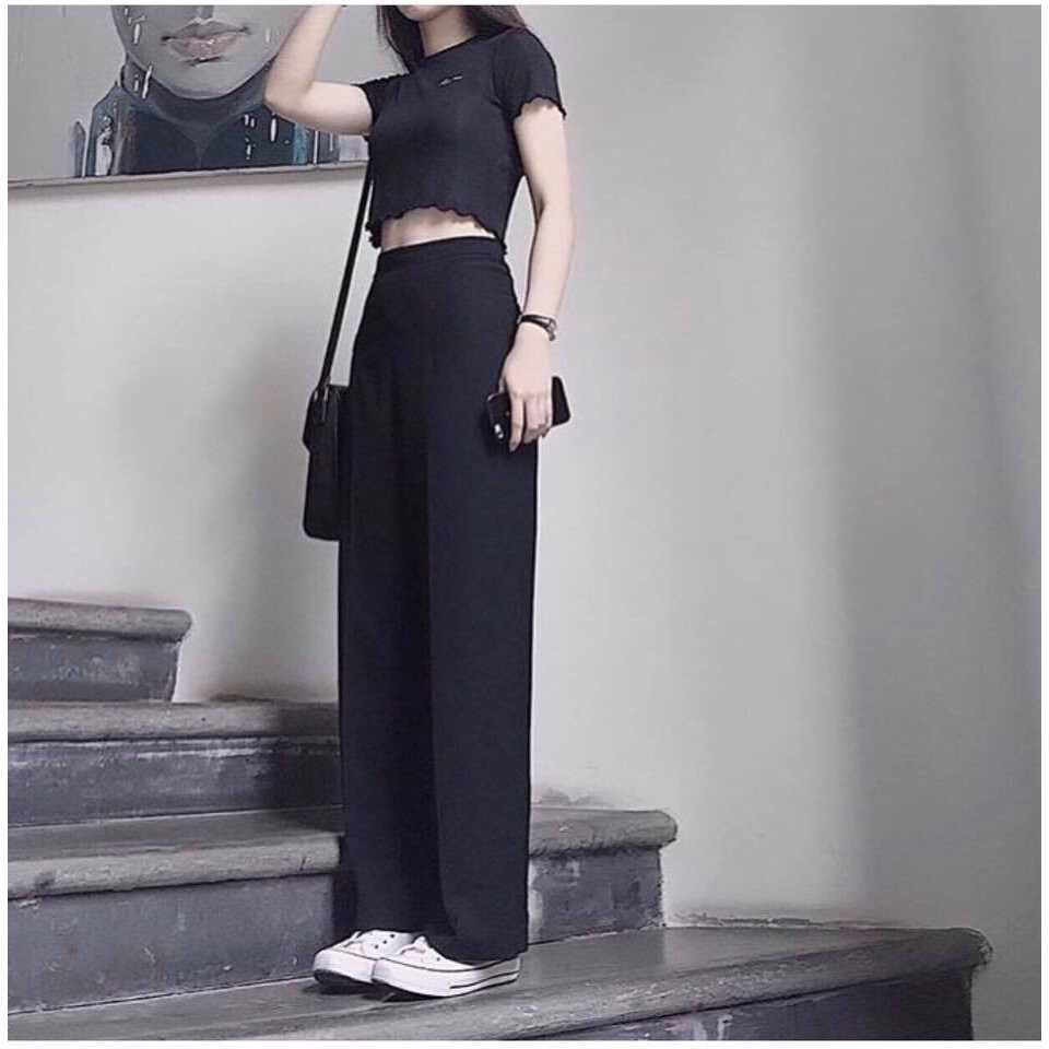 Quần culottes đen ống rộng đơn giản mix đồ xinh xinh chất tuyết mưa day dặn | Shopee Việt Nam
