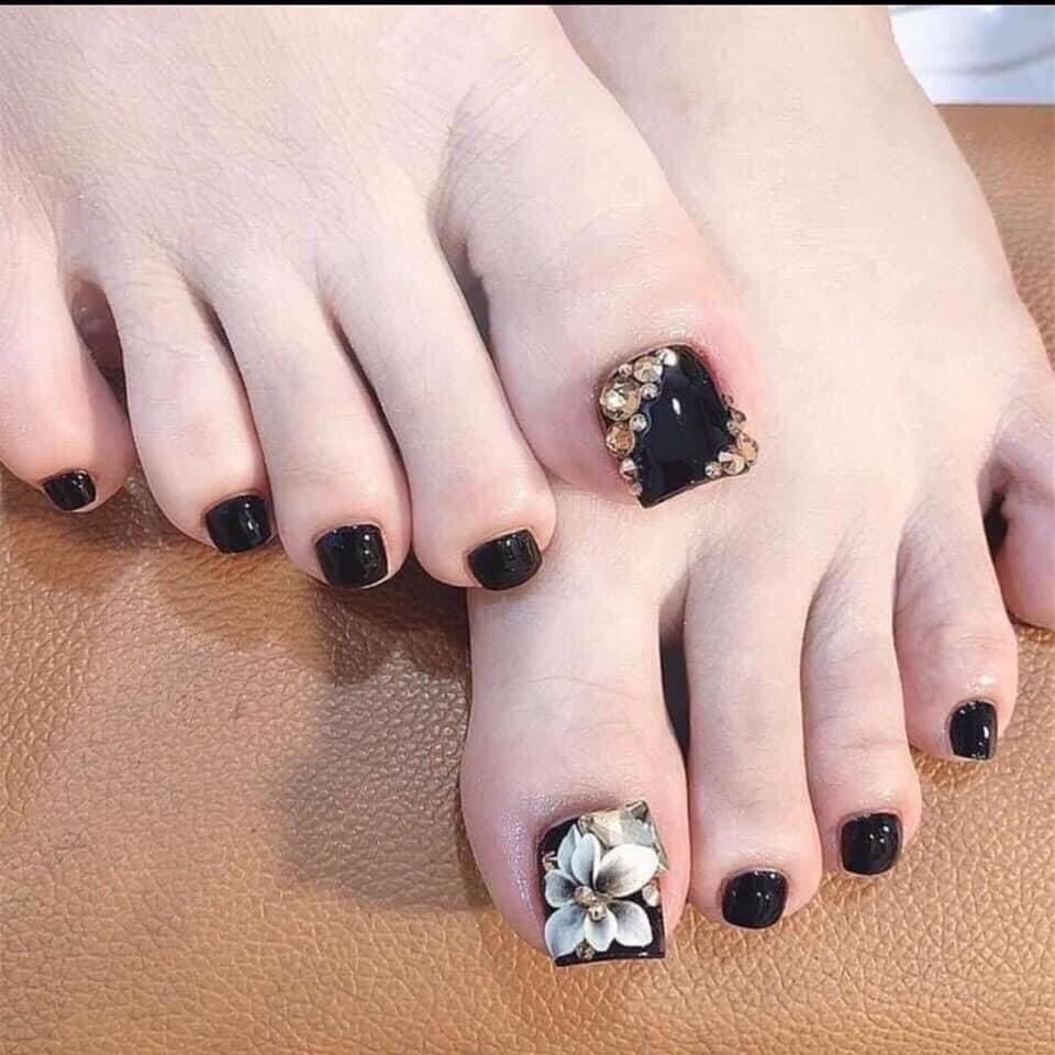 Ảnh thật ) Nailbox Móng chân giả Móng úp chân thiết kế sẵn màu đen | Lazada.vn