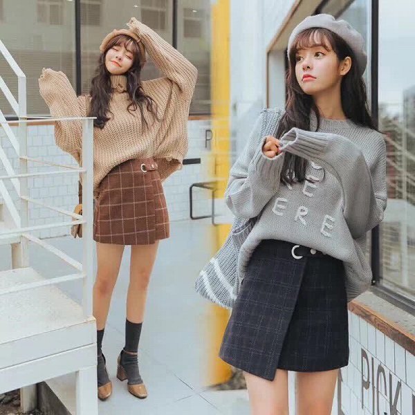 Áo len kết hợp chân váy chữ A siêu ngầu cực chất xuống phố