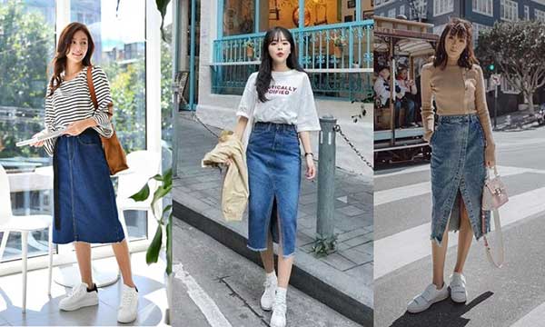 5 mẫu chân váy bò dài thần thánh và cách phối đồ với chân váy jeans dài thời thượng
