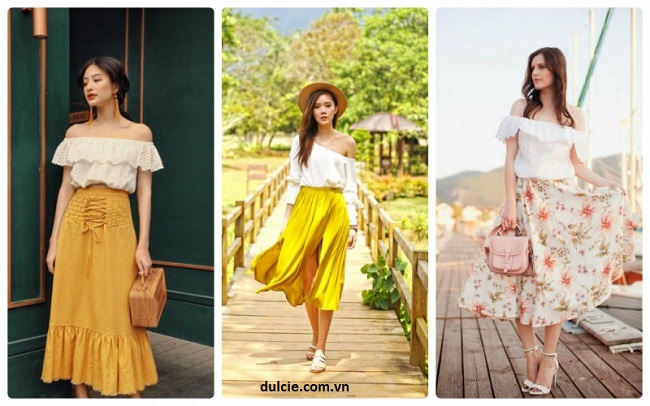 Cách phối đồ dự tiệc với áo trễ vai thần thánh - Dulcie