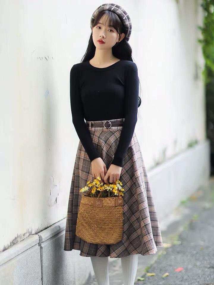 Chân Váy Dạ Caro Xoè Dáng Vintage - 3074