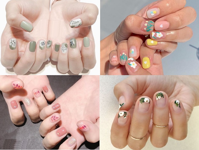4 mẫu móng tay vẽ họa tiết cây lá