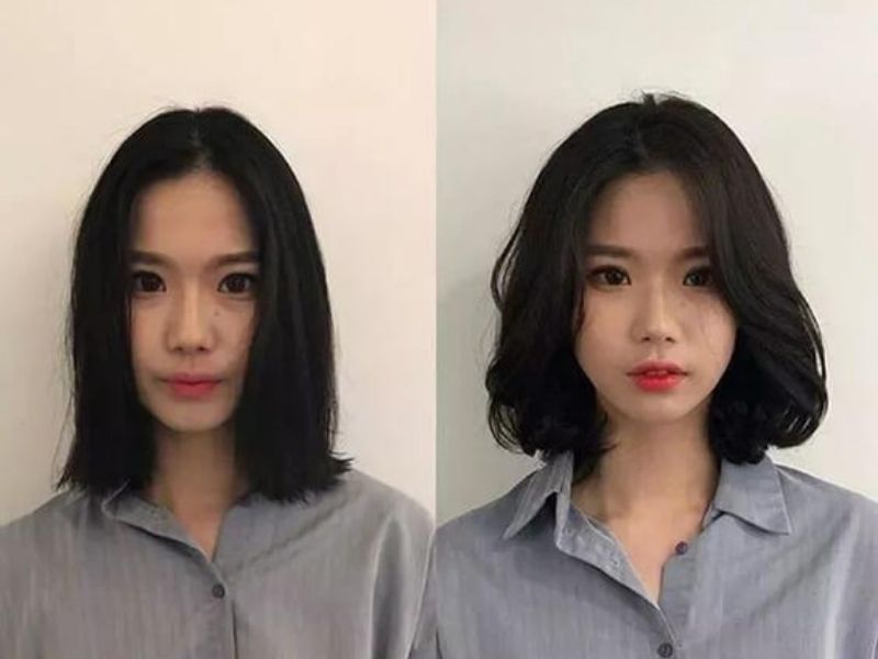 Mái tóc sau khi được uốn phồng chân tóc