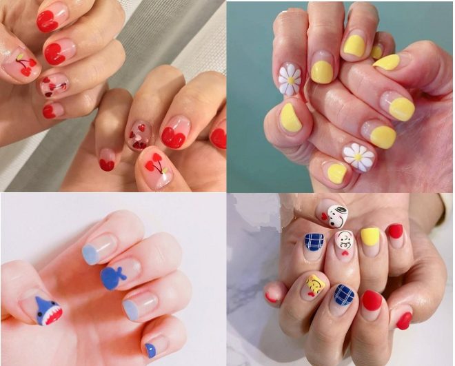 các mẫu nail đơn giản dễ thương vẽ nửa móng