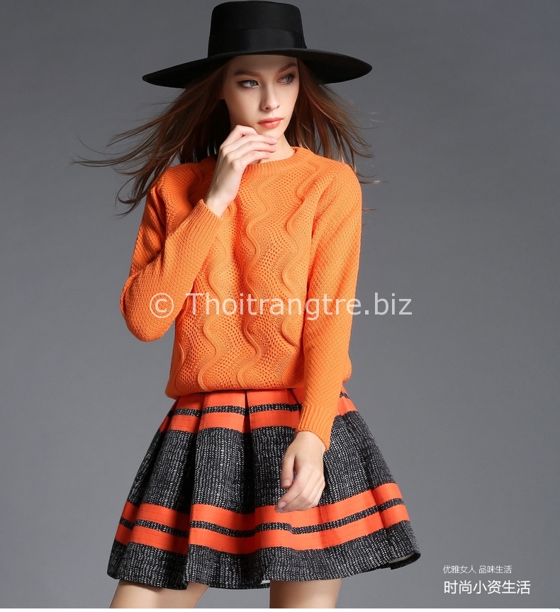 Những set đồ chân váy xòe ngắn cùng áo len cực teen cho bạn gái mùa