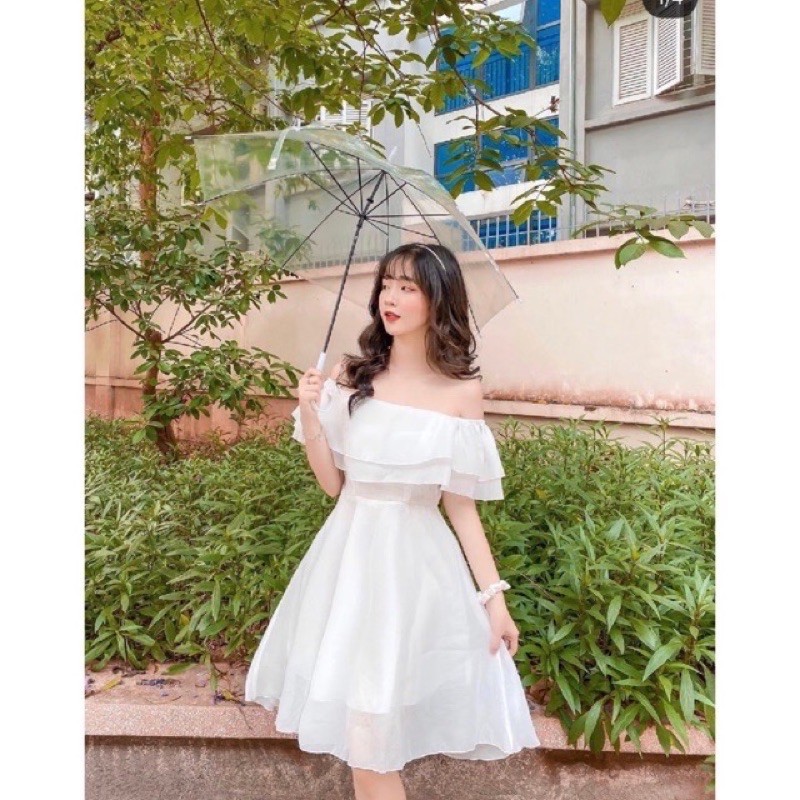 Ảnh thật/Sẵn]Váy trễ vai xoè công chúa màu trắng/Đầm trăng trễ vai tiểu thư | Shopee Việt Nam