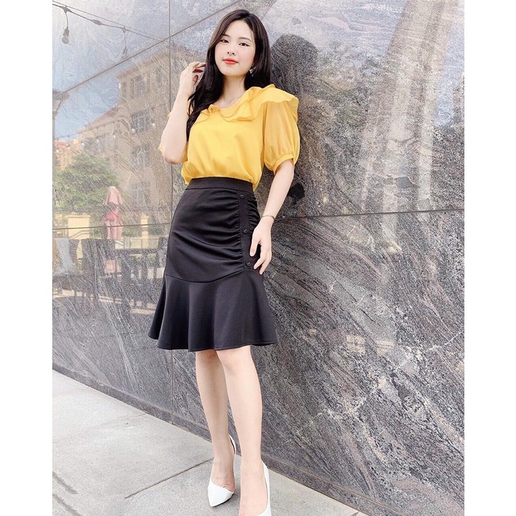 Mua Set Áo Sơ Mi Cổ Bèo Và Chân Váy Xòe Đuôi Cá Thời Trang, set bộ nữ, set áo và váy giá rẻ nhất | TecKi.Vn