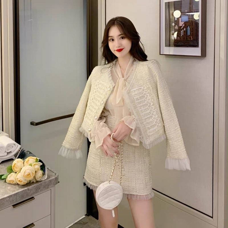 Set áo và chân váy dạ tweed phối bèo nhún (ảnh thật cuối) | Shopee Việt Nam