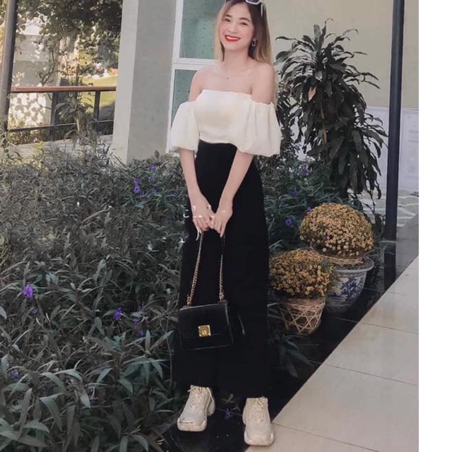 SET ÁO TRỄ VAI MIX QUẦN ỐNG RỘNG | Shopee Việt Nam
