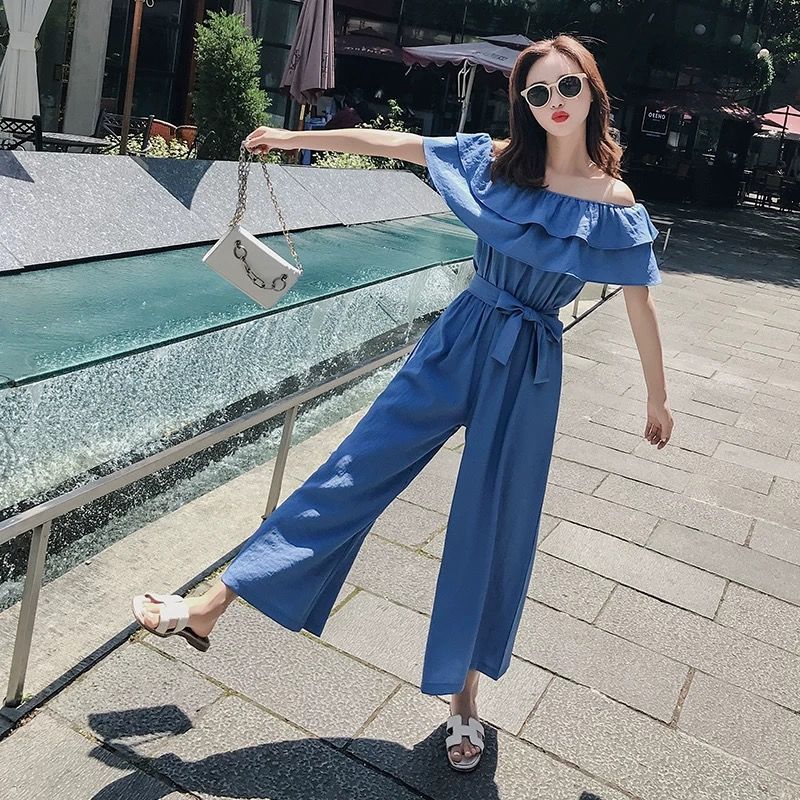 Bộ Áo Liền Quần Trễ Vai Ống Rộng Phong Cách Hàn Quốc Cho Nữ | Shopee Việt Nam