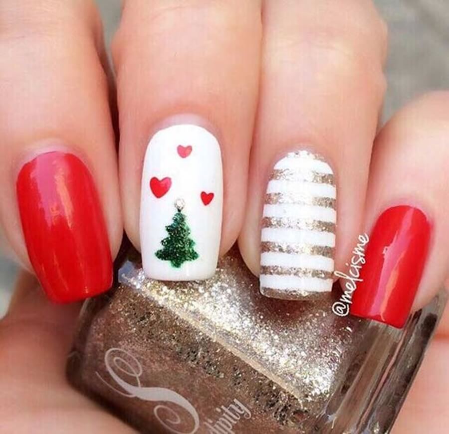 Mẫu móng tay Noel đẹp mix cây thông