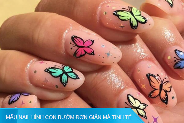 mẫu nail hình con bướm đơn giản mà tinh tế