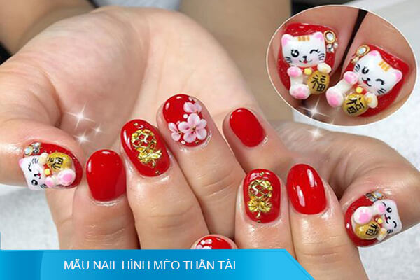 mẫu nail hình mèo thần tài