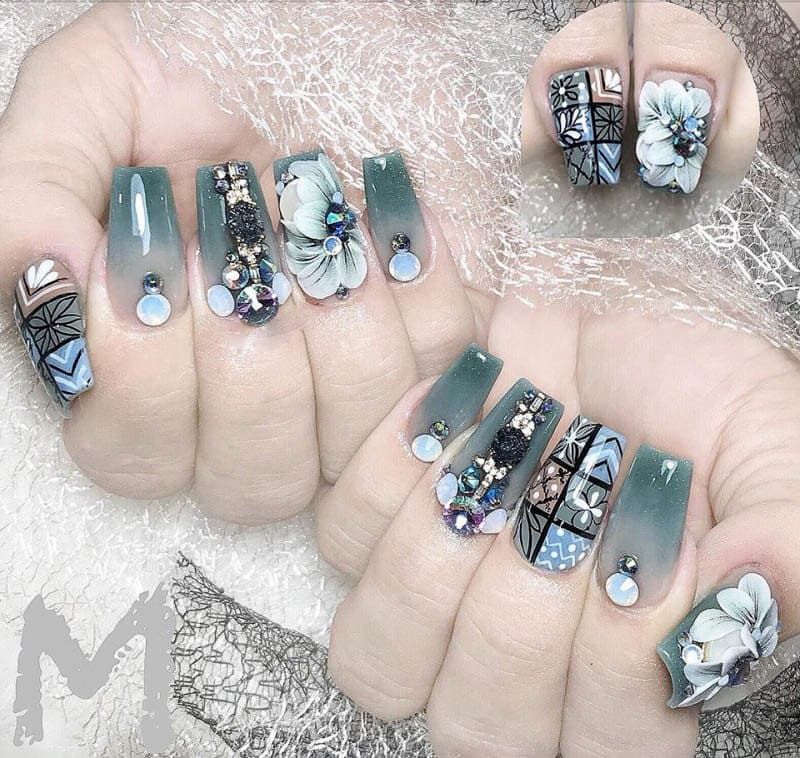 Mẫu nail màu xanh đẹp