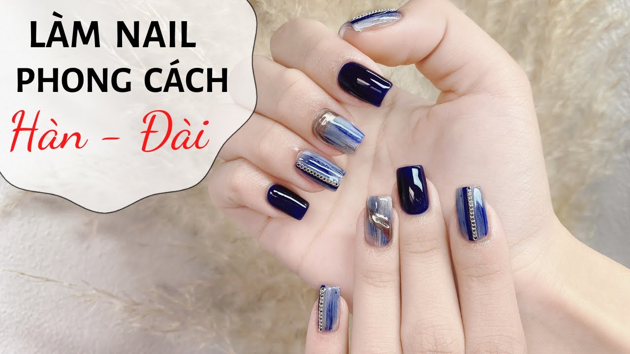 Mẫu nail xanh dương phong cách Hàn Đài