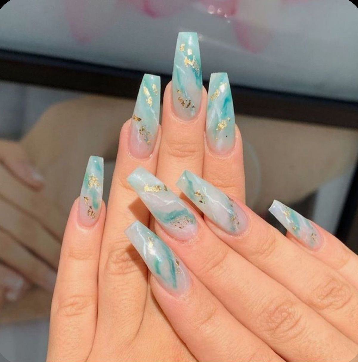 Mẫu nail xanh vân đá đẹp nhất
