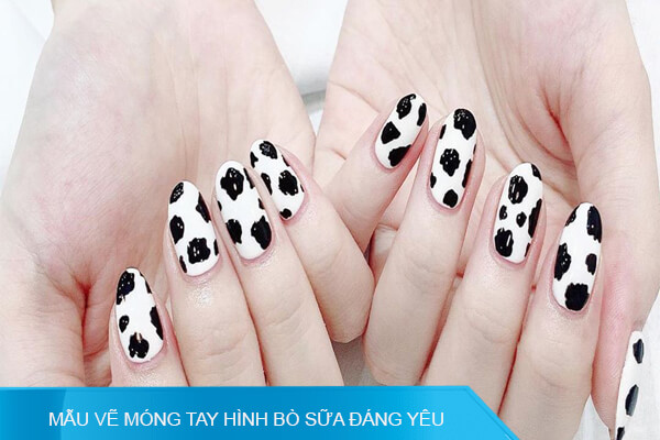 mẫu vẽ móng tay hình bò sữa đáng yêu