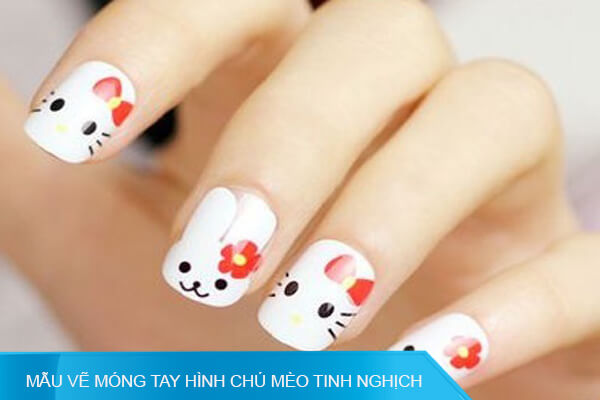 mẫu vẽ móng tay hình chú mèo tinh nghịch