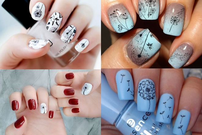 Mẫu vẽ móng tay hoa bồ công anh 