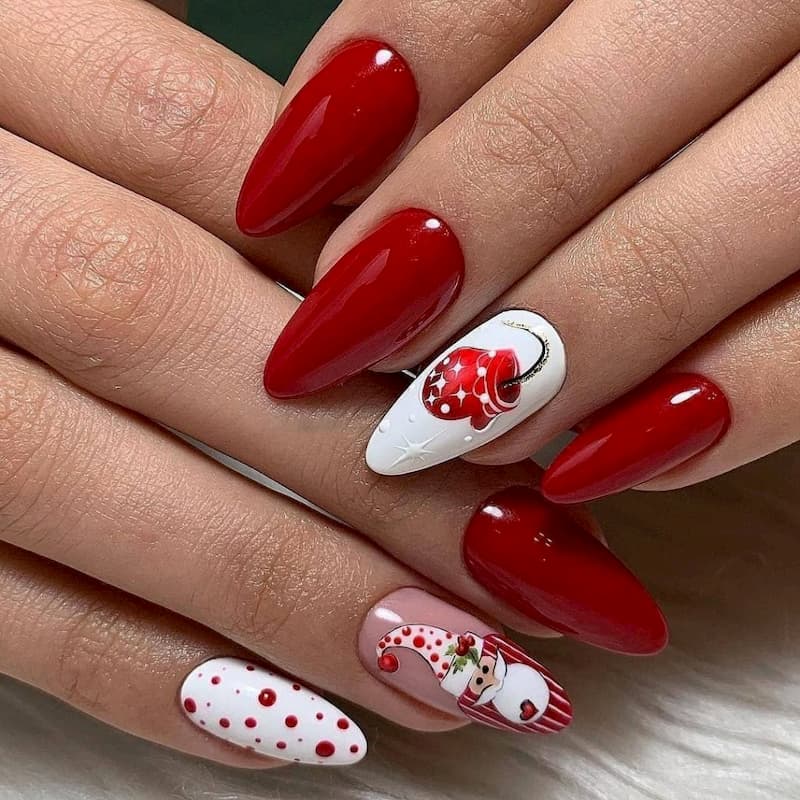 Mẫu nail màu đỏ trắng