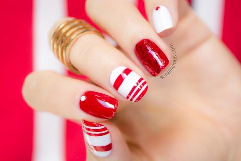 Mẫu nail màu đỏ trắng
