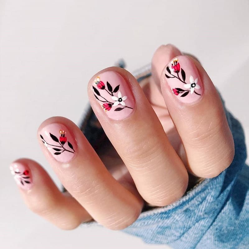 Nail hoa móng ngắn dễ thương