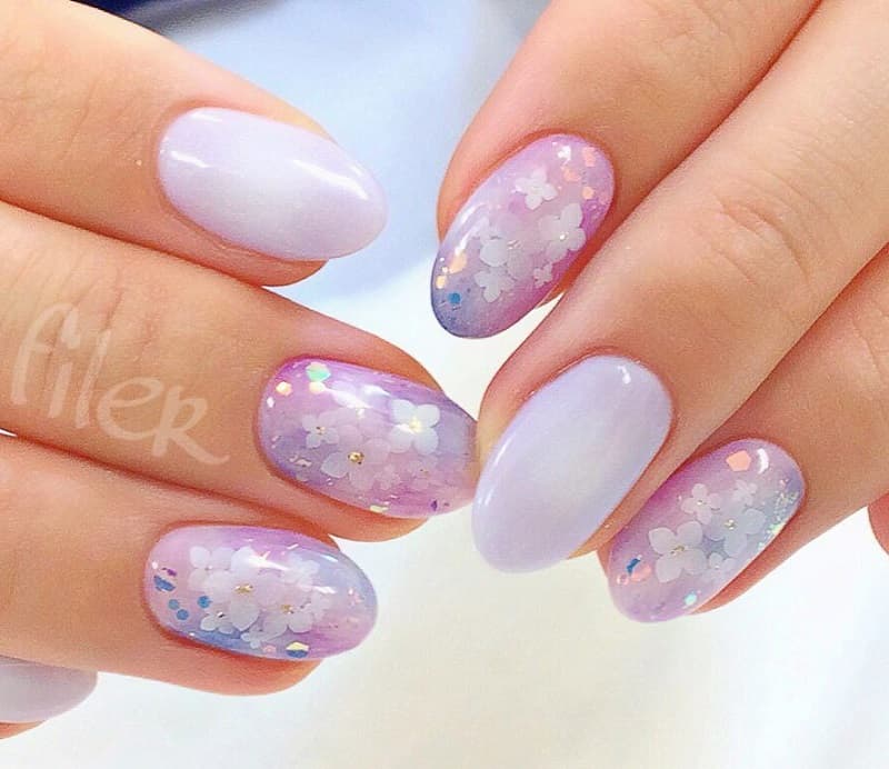 Nail hoa tone pastel nhẹ nhàng lãng mạn ngọt ngào