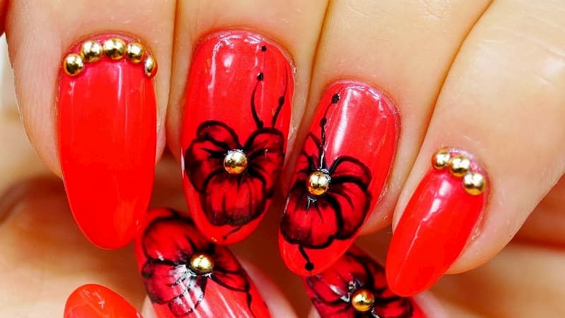 Nail hoa tone đỏ quyến rũ hấp dẫn