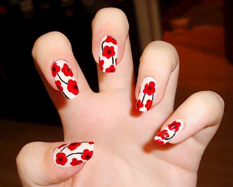 Nail hoa tone đỏ quyến rũ hấp dẫn