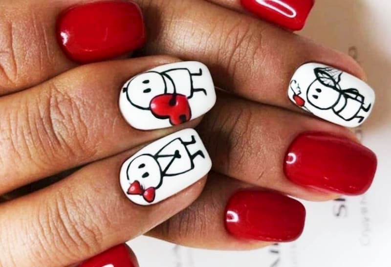 Mẫu nail màu đỏ vẽ hình dễ thương