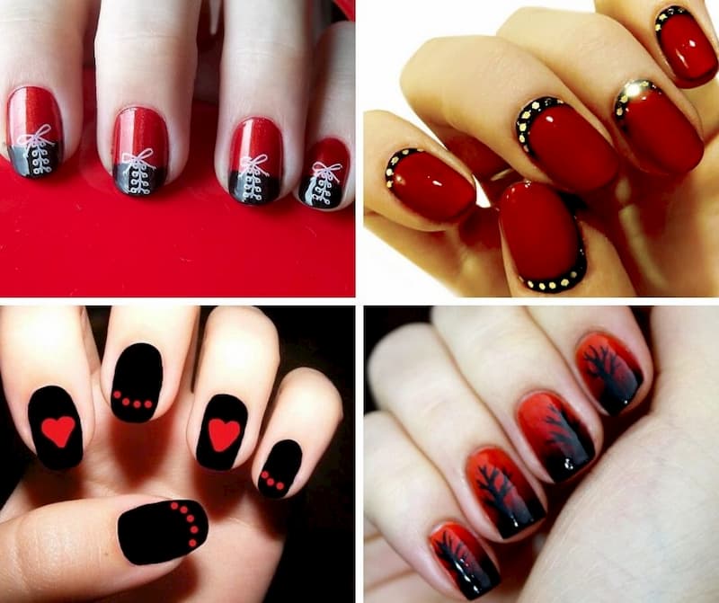 Mẫu nail màu đỏ đen