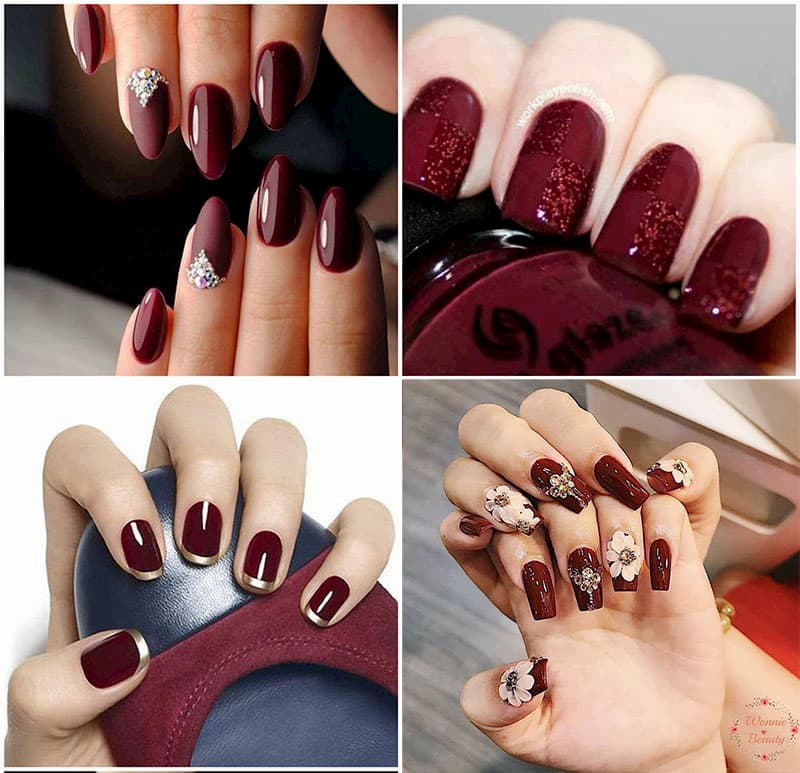 Mẫu nail màu đỏ rượu sang trọng quý phái