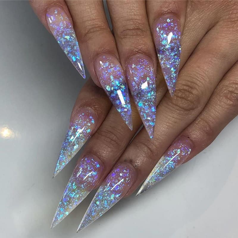 Nail móng nhọn đính kim tuyến lấp lánh
