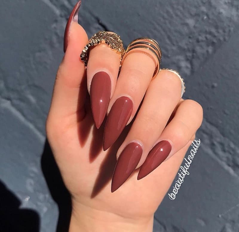 Nail móng nhọn màu nâu ấm áp gần gũi