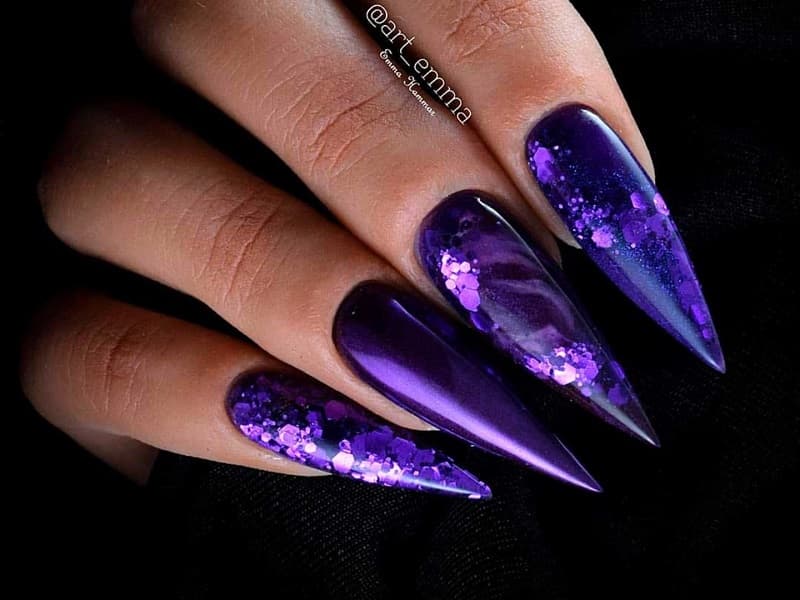 Nail móng nhọn màu tím huyền bí lôi cuốn