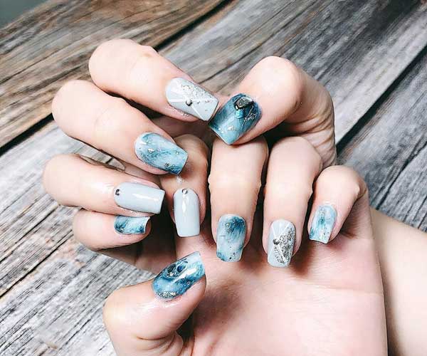 nail trắng xanh 
