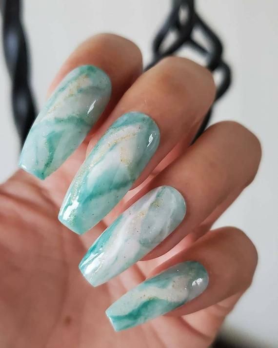 nail vân đá xanh siêu xinh xắn