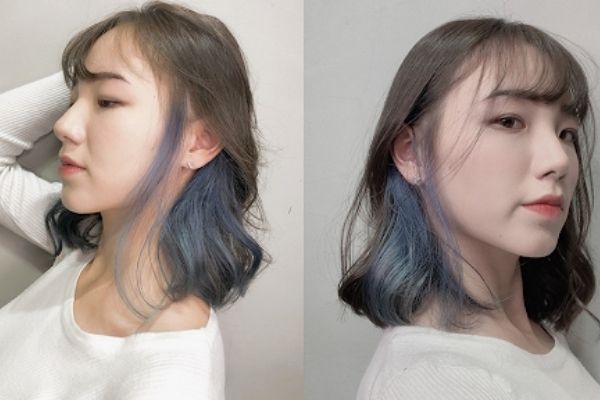 Nhuộm highlight xanh trên nền tóc màu nâu khói
