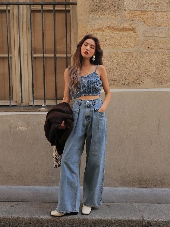 Bật mí 22+ kiểu phối đồ với quần jeans ống rộng cực xinh - XinhXinh.vn