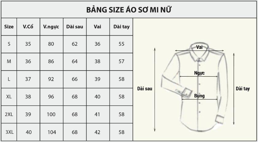 Bảng size áo sơ mi nữ và BẬT MÍ cách chọn size áo sơ mi ĐẸP