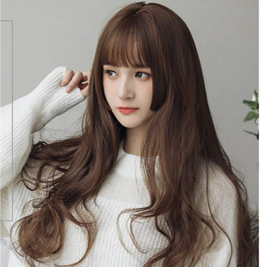 Tóc hime xoăn dài nhuộm nâu trầm