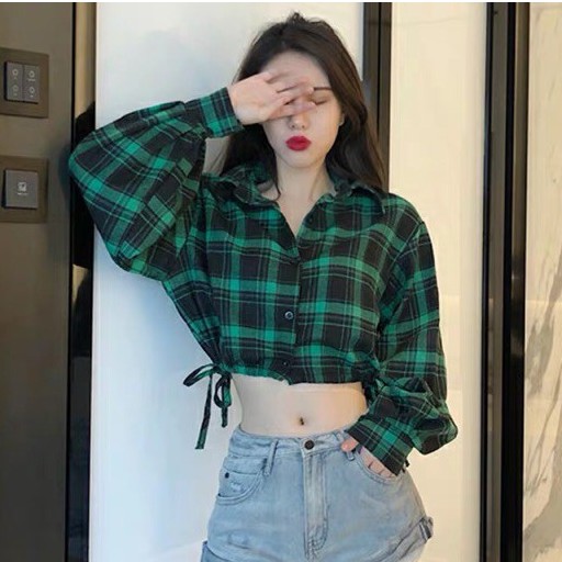 FREESHIP_99K] Áo croptop sơ mi nữ caro dài tay(kèm ảnh thật+video) - MT03 chính hãng 110,000đ