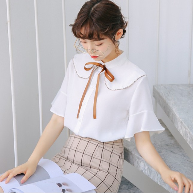Áo sơ mi lụa cổ peter pan | Shopee Việt Nam