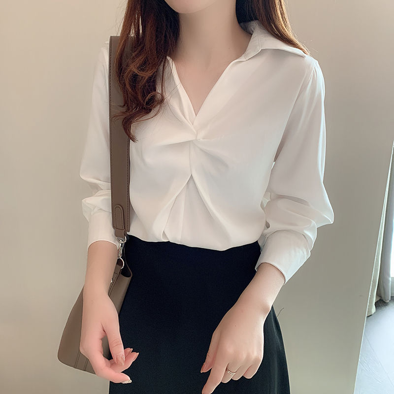 Áo Sơ Mi Voan Trắng Tay Dài Cổ Chữ v Thời Trang Xuân Hè Hàn Quốc 2020 Cho Nữ | Shopee Việt Nam