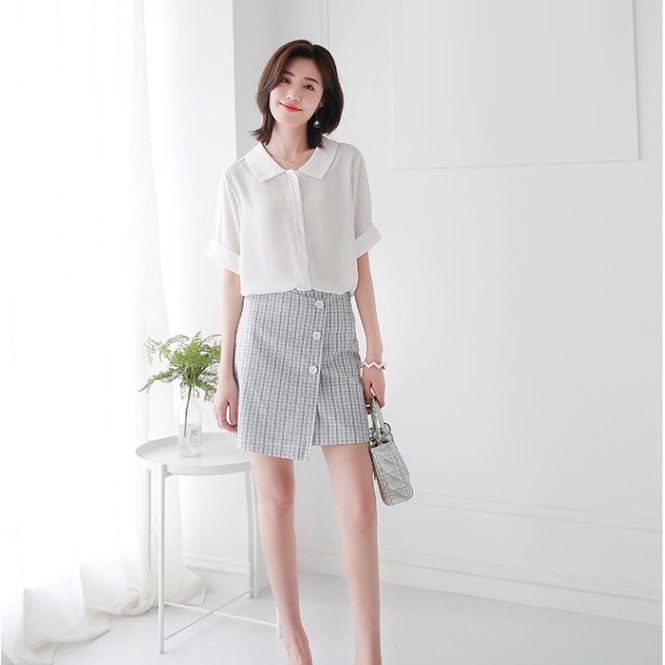 Áo sơ mi nữ ngắn tay kiểu cổ lá sen Vải mango cao cấp | Shopee Việt Nam