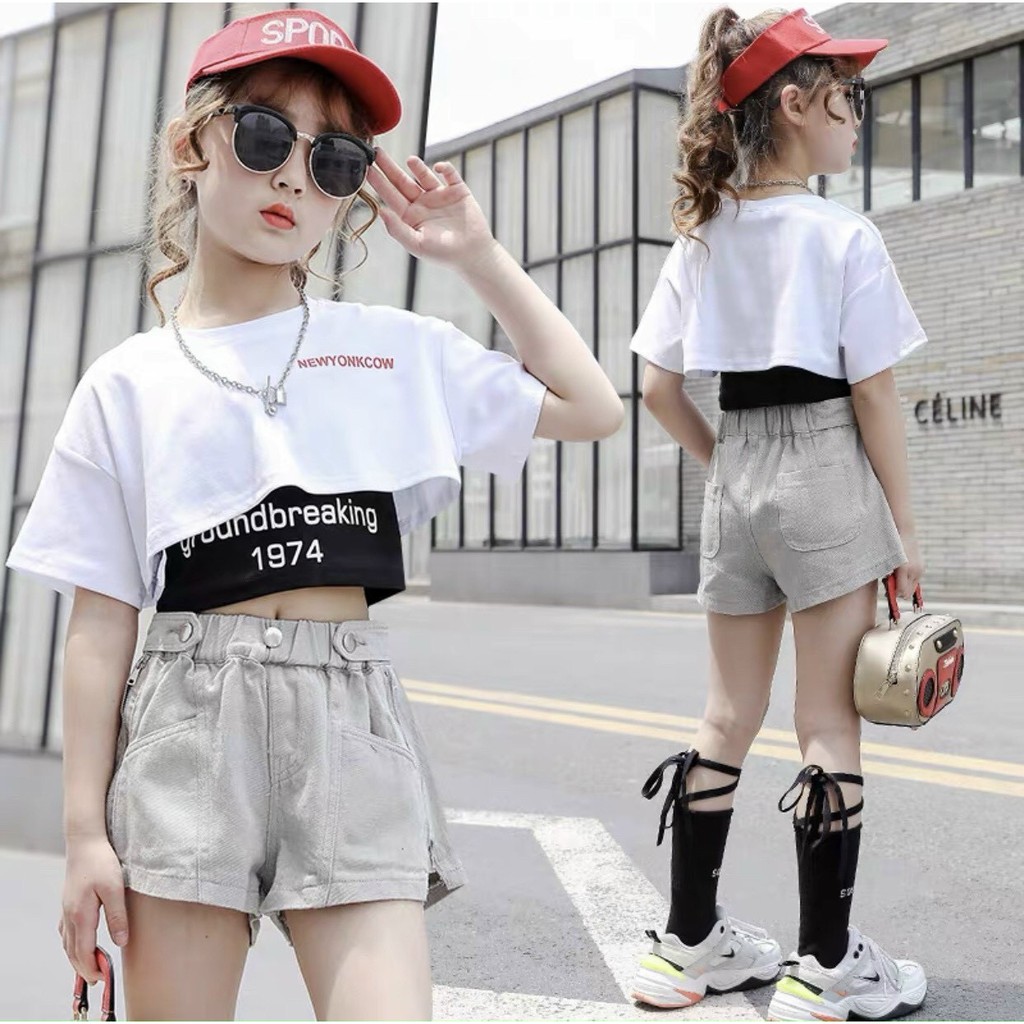 Áo croptop cho bé gái cá tính, 2 chi tiết ngắn ôm ba lỗ bên trong, ngoài croptop rộng thun cotton mềm cho bé 6- 15 tuổi - Áo thun Hãng No Brand | EnBac.net